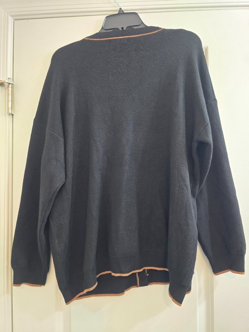 Max Studio Tipped Oversized Cardigan - Black With a Contrasting Tan Trim - Picture 3 of 6